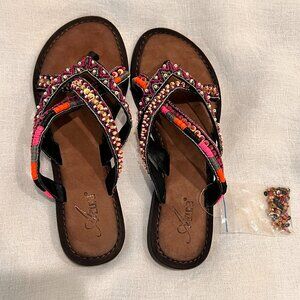 Azura Beaded Leather Sandals - Size 7.5